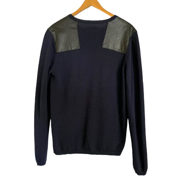 Zadig & Voltaire Peter Patch Navy Blue Wool Cashmere Leather Wolf V-Neck Sweater - Picture 9 of 10